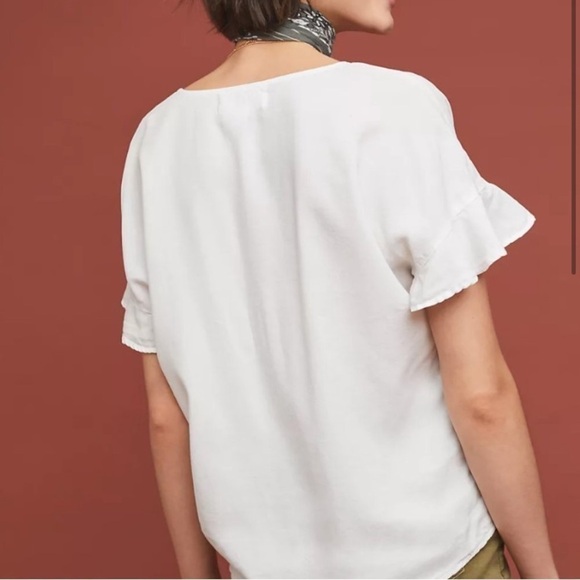 ANTHROPOLOGIE Cloth & Stone White Short Sleeve Button Front Tie Blouse XS - Picture 2 of 8